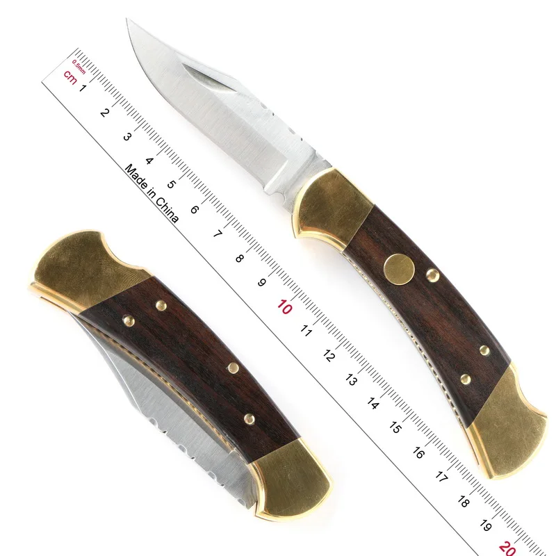

LOVOCOO #B.U.C.K 112 brass + wooden handle 440C blade folding fruit knife hunting pocket outdoor EDC tool universal knife