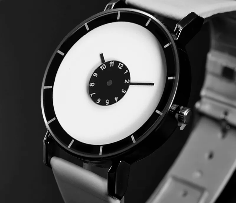 Дизайн, часы с кожаным ремешком, элегантные кварцевые наручные часы для мужчин и женщин, черные и белые короткие часы унисекс, аналоговые Мужские часы
