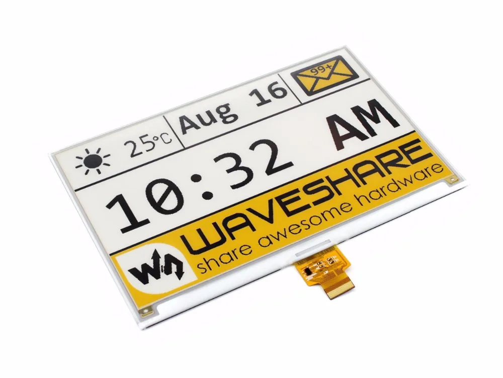 

Waveshare 7.5inch E-Ink Raw Display Panel No PCB,640x384 E-paper,Three-color:Yellow Black White SPI Interface,No Backlight
