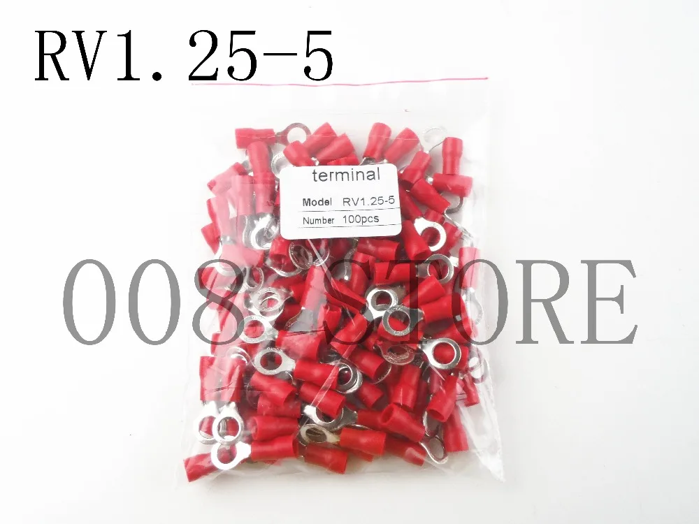 Ring Insulated Connector Terminal Block 100PCS RV1.25 5 Red Cable Wire