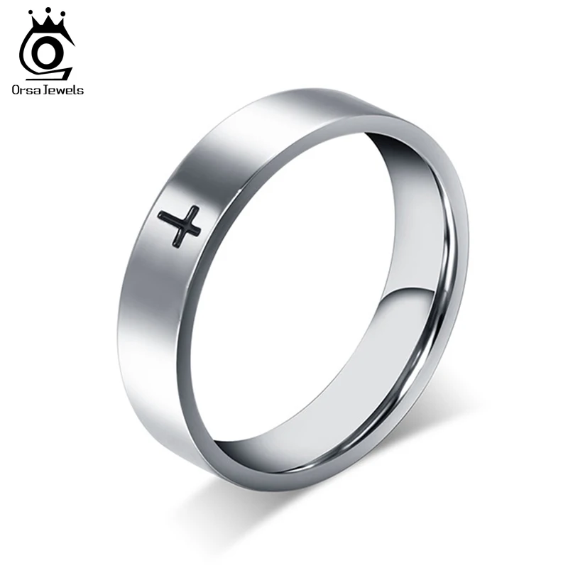 ORSA JEWELS High Quality Stainless Steel Rings for Women Perfect Polished Classic Cross Shape Ring Fashion Jewelry Gift OTR87