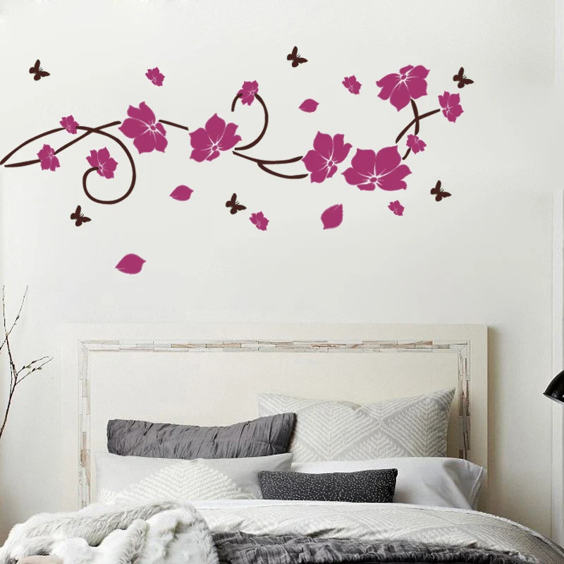 Kaufen Vinyl Wandaufkleber Vine Baum Blume Schlafzimmer Kunst Schmücken Wandbild Kühlschrank Aufkleber Schmetterling Aufkleber für Wohnzimmer Wohnkultur J66