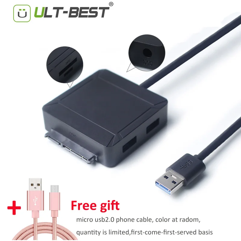 

USB 3.0 Hub Splitter 2 Port + TF SD Card Reader USB3.0 to SATA III 22pin Hard Disk Cable with UASP for 3.5 HDD SSD Multi Hab