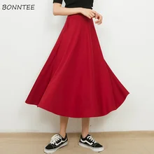 Женские юбки, большие размеры, элегантные, трендовые, высокая талия, одноцветные, трапециевидные, для отдыха, женские, s, плиссированные, корейский стиль, для студентов, милые, шикарные