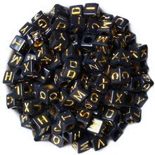 200 штук случайный смешанный черный акрил золото Цвет бусины с буквами алфавита кубчиеские бусины для самостоятельного изготовления ювелирных изделий браслет& Цепочки и ожерелья 6x6 мм