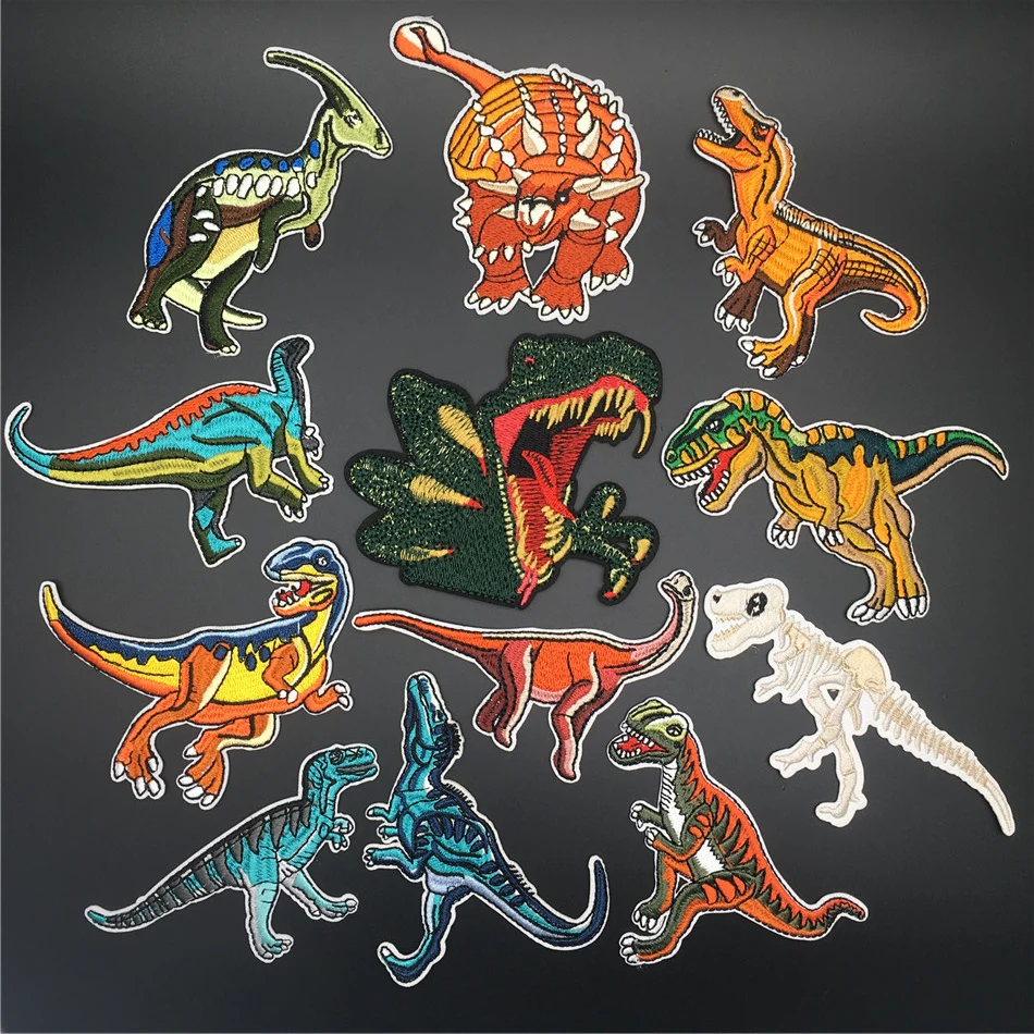 

Colorful Embroidered Patch Cute cool Iron On mini Cartoon Patches dinosaur For Jeans t-shirt clothes Applications DIY