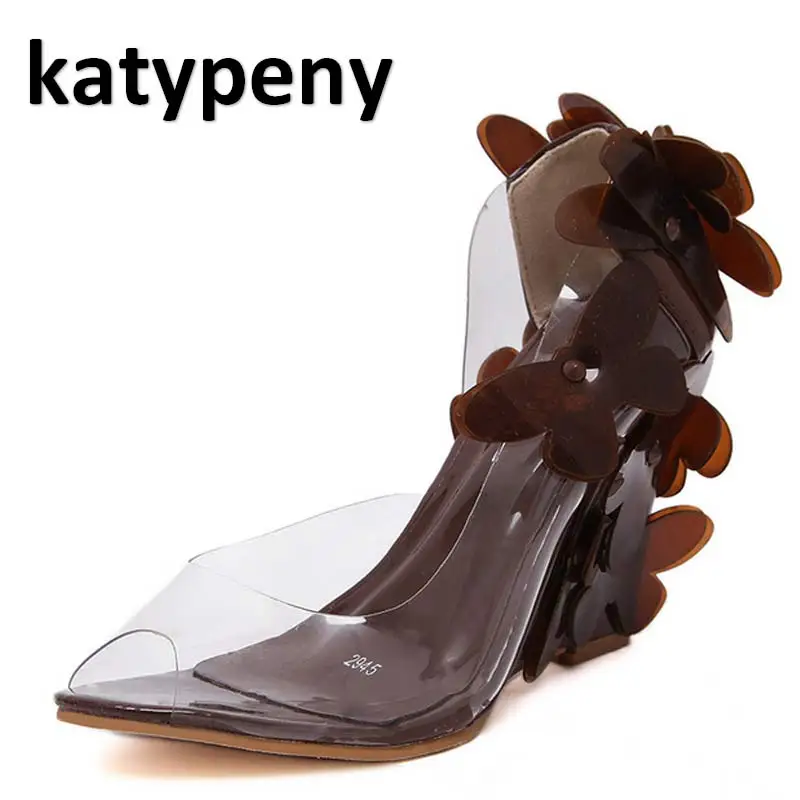 

TIMETANG Sweet Jelly Summer Women's Sandals Peep Toe PVC Bowtie Knot Transparent Material Flat Shoes Woman LX2945