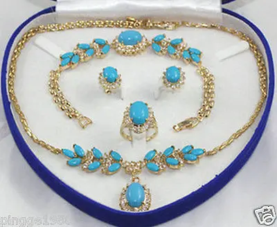 

Hot sale Free Shipping>> Bridal jewelry Turquois necklace earring ring