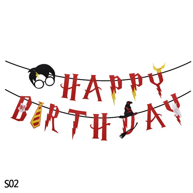 Harry Potter Happy Birthday Banner Cake Topper Hogwarts Flags Bunting ...
