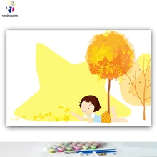 DIY цветные картинки по номерам с цветами осень девушка звезды иллюстрация Картина Рисунок Живопись по номерам Обрамленный дом