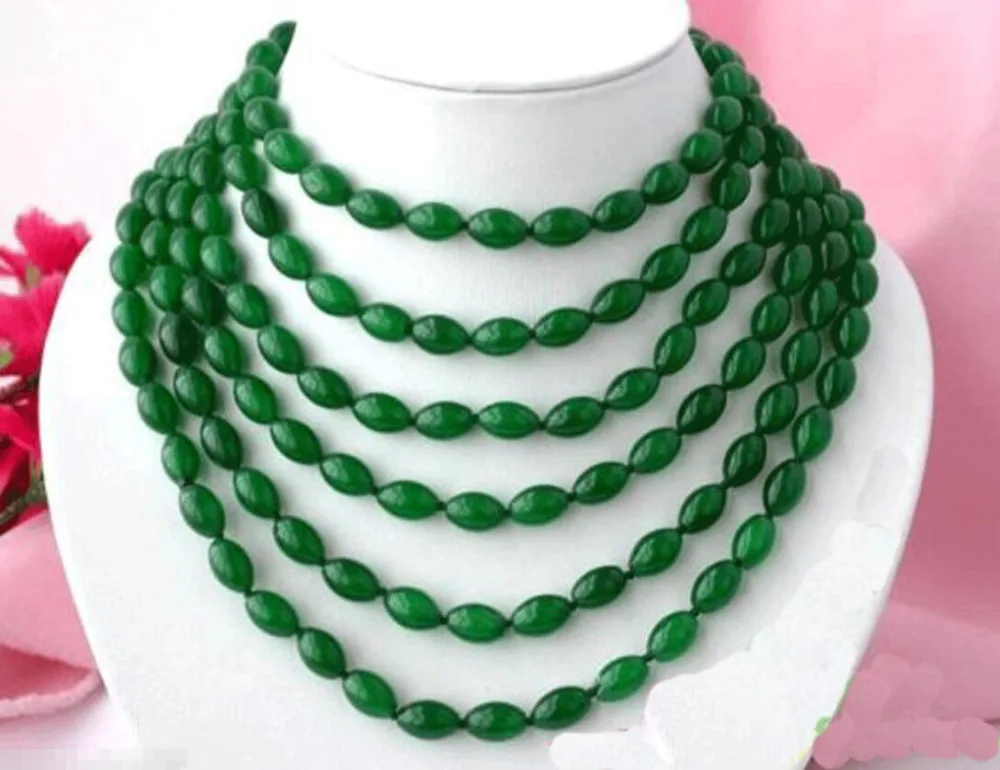 

Hot sale new Style >>>>>LONG 100" 13MM RICE NATURE GREEN JADE NECKLACE