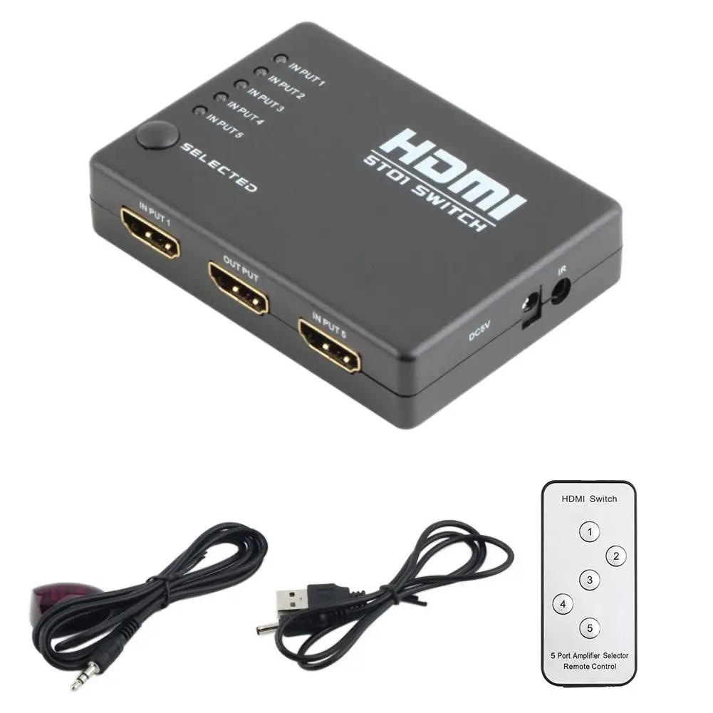 1 шт. 5 портов 1080P видео HDMI переключатель разветвитель для HDTV PS3 DVD + пульт