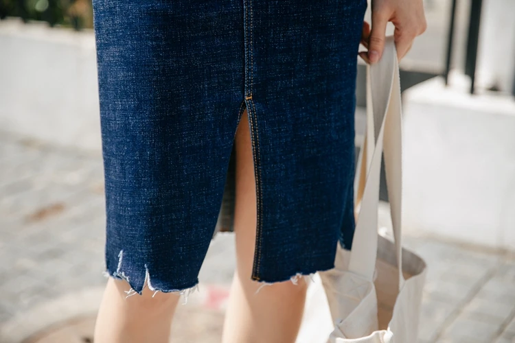 Летняя модная Корейская стильная винтажная Женская Повседневная джинсовая юбка с высокой талией однотонная черная Синяя женская Юбка До Колена