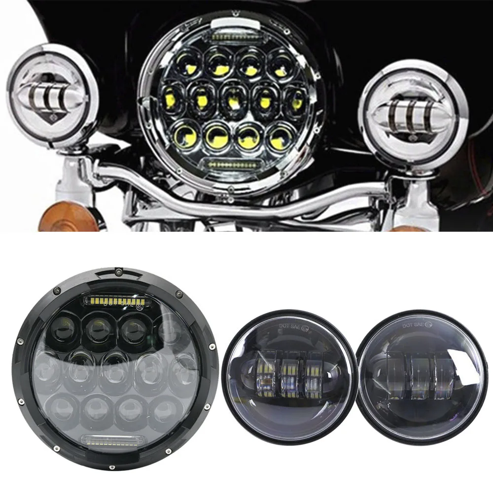 75w 7 inch LED Motorcycle Headlight 4.5" Fog Passing Lights Ring for