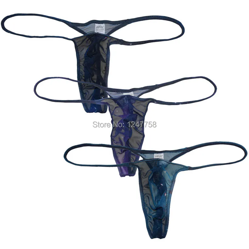 

Sexy Men's Underwear Mini Bikini T-Back Starry Sky Mesh Thong Slim Pouch String