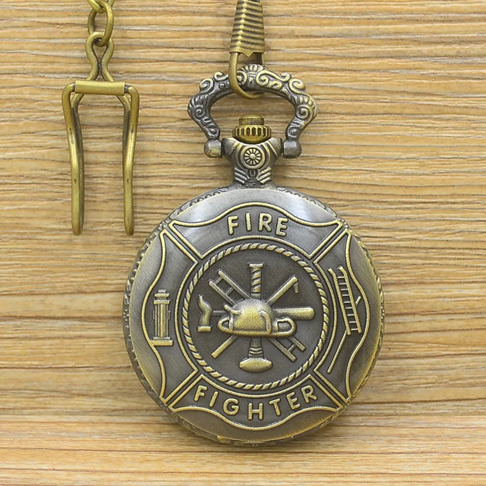 USA Bronze Fire Fighter Pocket Watch Necklace Woman Proud To Be A