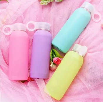 

1PC 280ml Portable Glass Little Pattern With Cover Simple Style Juice Bottle For Camping Travel Water Bottle KD 1468