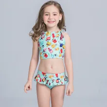 Купальный костюм для маленьких девочек, 2 шт., мятно-зеленый, с рисунком маленькой рыбки, для детей 2-7 лет, детский купальник, летние костюмы для детей, пляжная одежда для купания