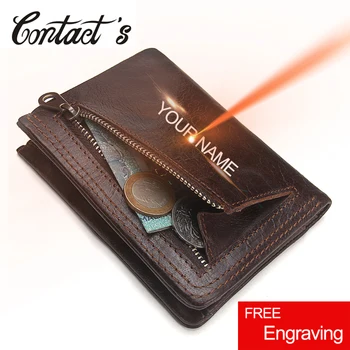 

Contact's Men Casual Wallet Small Genuine Leather Wallets Slim Short Coin Purse Luxury Brand Pocket Day Clutches Vintage Style