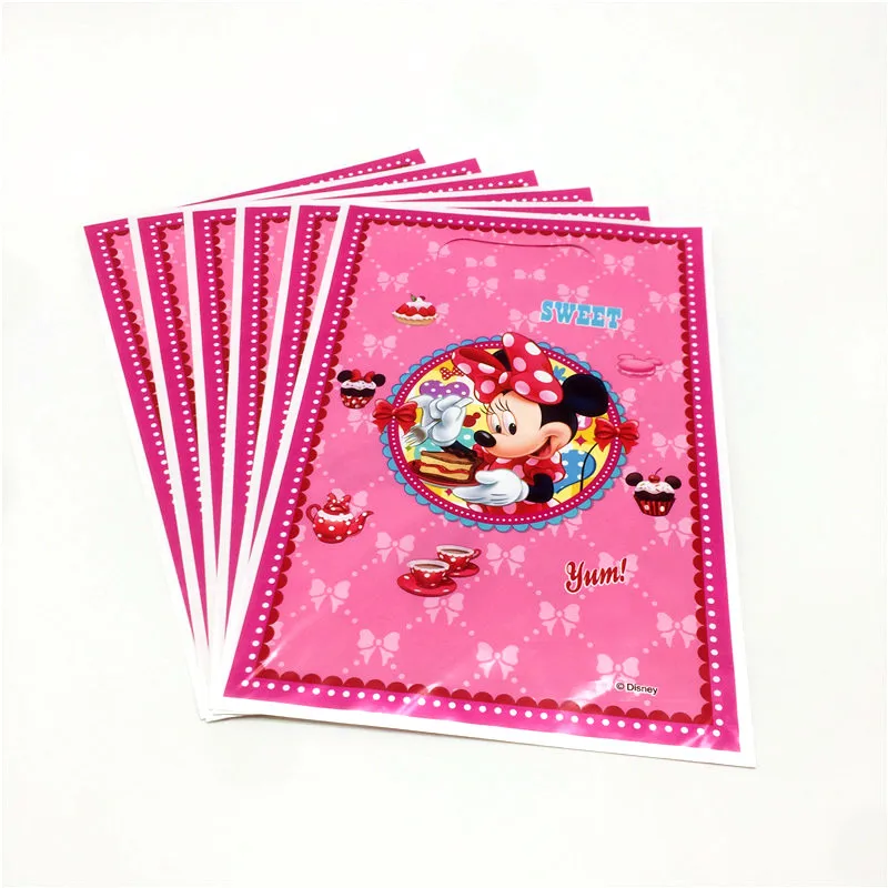 

Disney Minnie Mouse Theme Plastic Gift Candy Bags Wedding Girl Birthday Party Little Snack Bag Loot Bag Decoration Supply 6pcs