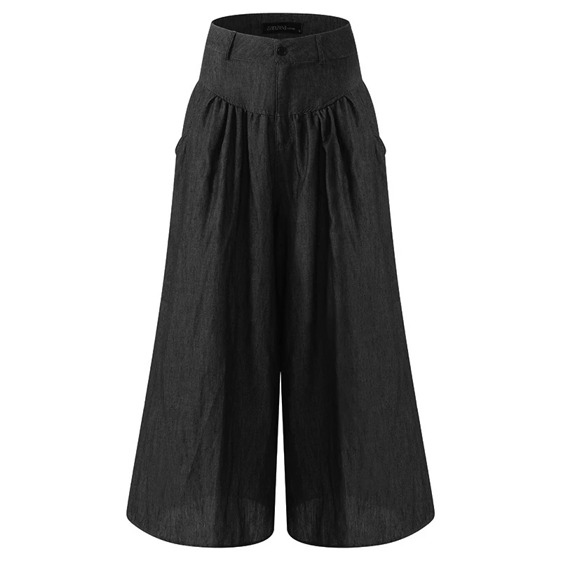 Джинсовые синие женские брюки летние широкие брюки женские повседневные плиссированные брюки женские Слаксы с высокой талией Pantalon Palazzo 5XL - Цвет: Черный