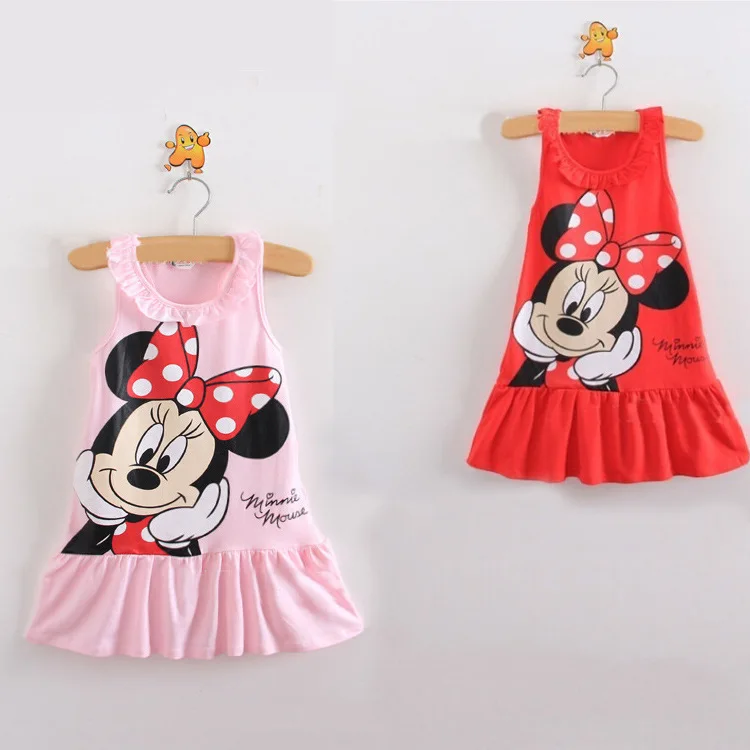 

New 2016 Cartoon Mouse Girls Dress Cotton Girls Clothes Sleeveless Flounced Princess Dress Cute Baby Girls Summer Dress