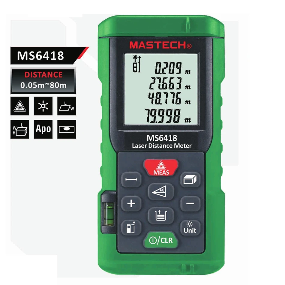 

2017 New MASTECH MS6418 Laser Distance Meter 80M Distance Measure Digital Range Finder With Bubble level
