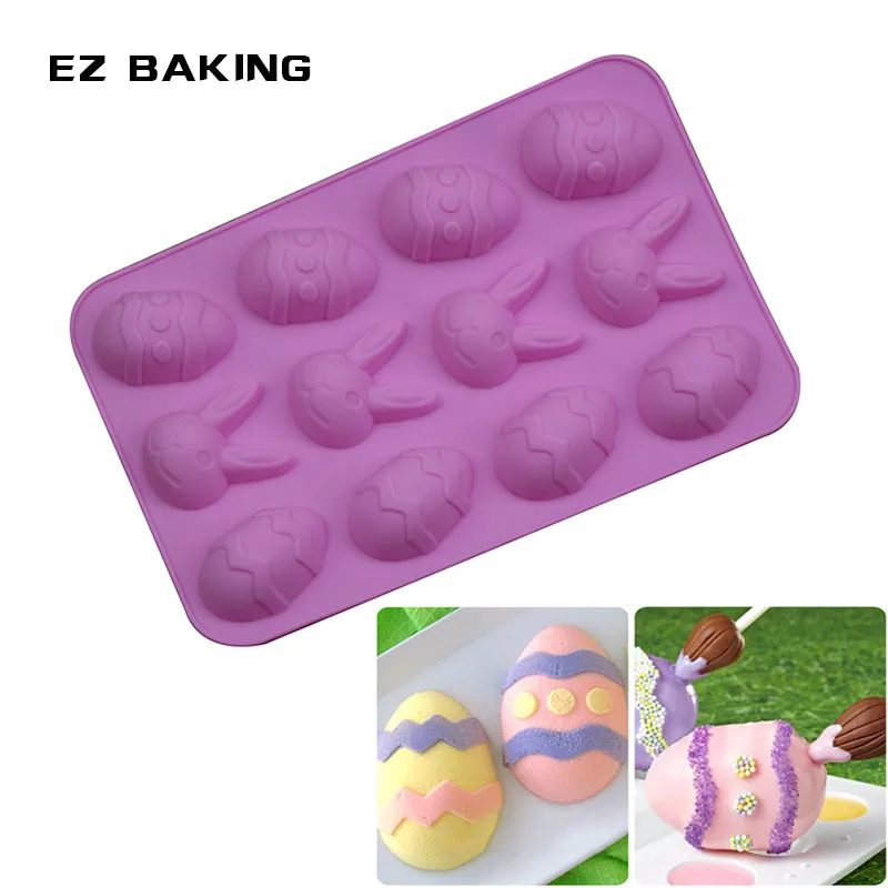 

Easter cake design 12 caves Easter eggs rabbits silicone chocolate mold DIYcake decorating nonstick bakeware free shipping