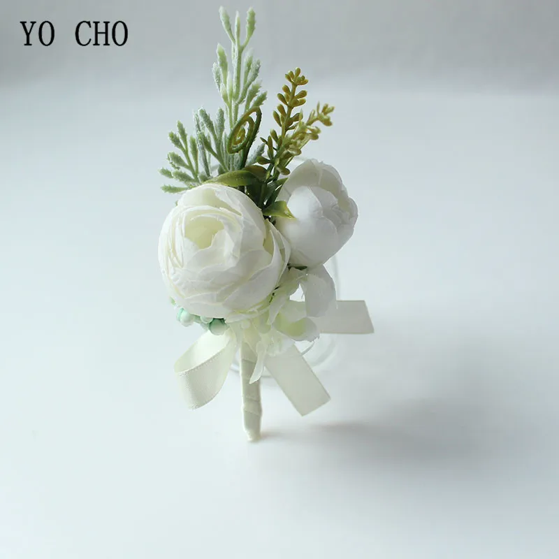 wedding boutonniere corsage white roses silk flowers (34)