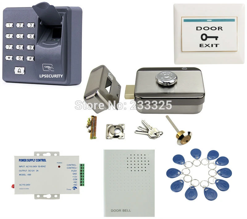 LPSECURITY Fingerprint ID RFID access control kit set electric door lock strike deadbolt with manual keys 10 tags doorbell LPSECURITY Fingerprint ID RFID access control kit set electric door lock strike deadbolt with manual keys 10 tags doorbell