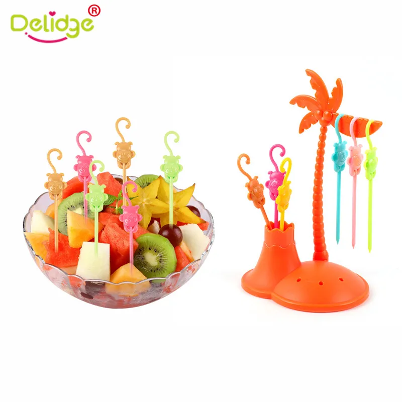 

Delidge Creative Coconut Tree Fruit Fork Set Monkey Pattern Tableware Cartoon Animal Fork Kitchen Accessories
