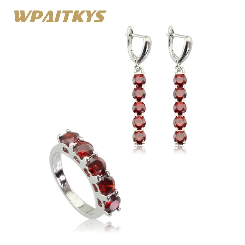 WPAITKYS Радужный Красный кубический цирконий серебряный цвет Ювелирные наборы для женщин длинные серьги ожерелье Кулон Кольцо подарочная коробка