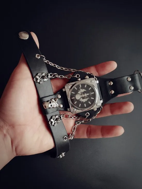 Горячая новинка мужские панк череп черный кожаный браслет наручные часы с 50 мм широким ремешком большой циферблат часы для мужчин relogio masculino