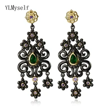 Beautiful Dangle Earrings Green Cubic Zirconia Stones Flower Vintage Jewellery Black color Jewelry Drop earring for women extremely attractive dangling earring blue green and clear oval cut stones of cubic zirconia big round dangle pendant earrings