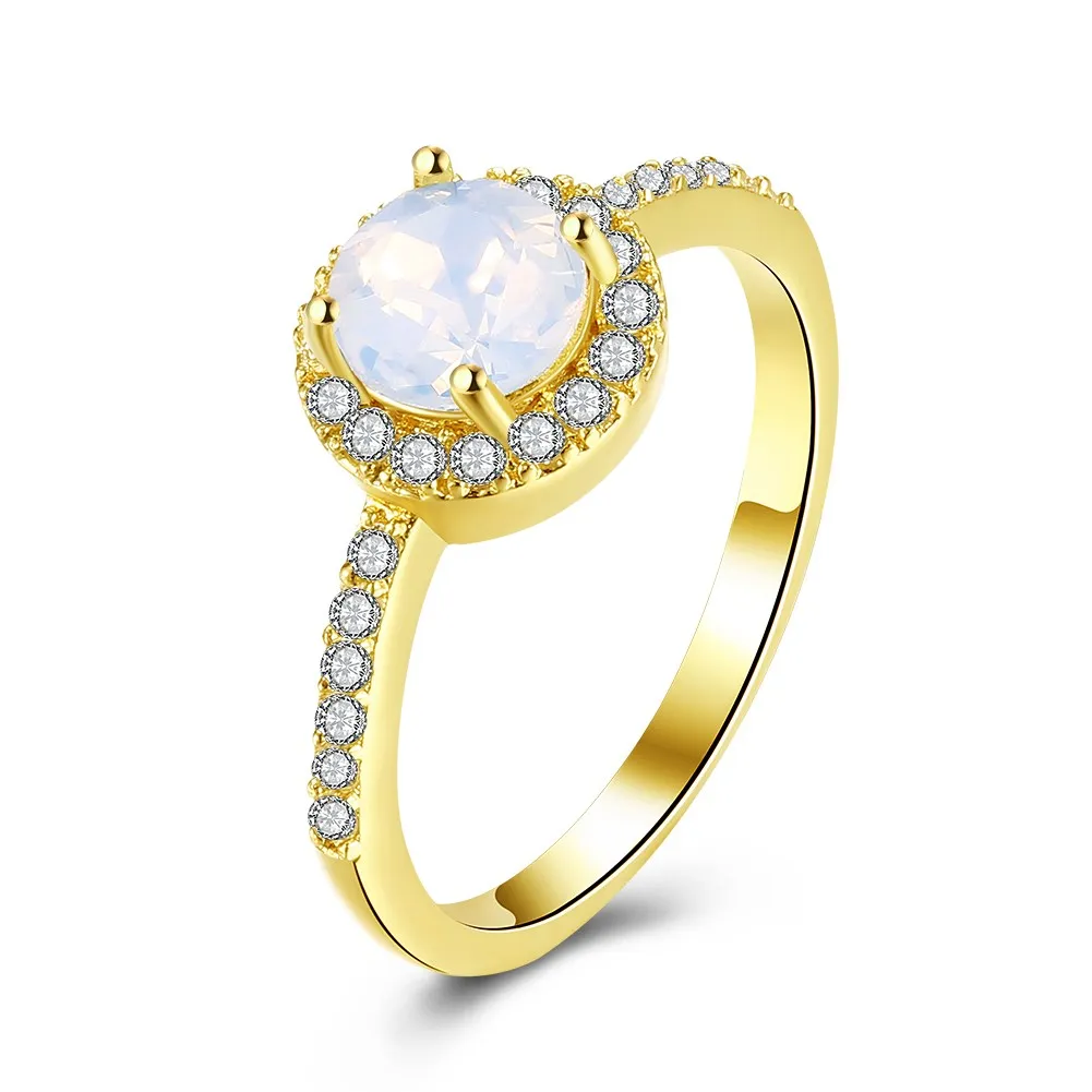 Simple White Opal Ring Jewelry Gold Color Unique Cubic