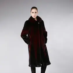 Большие размеры груди 110 см Женская норковая шуба, благородный высокое качество Женская норковая пальто Длинные норки пальто с мехом