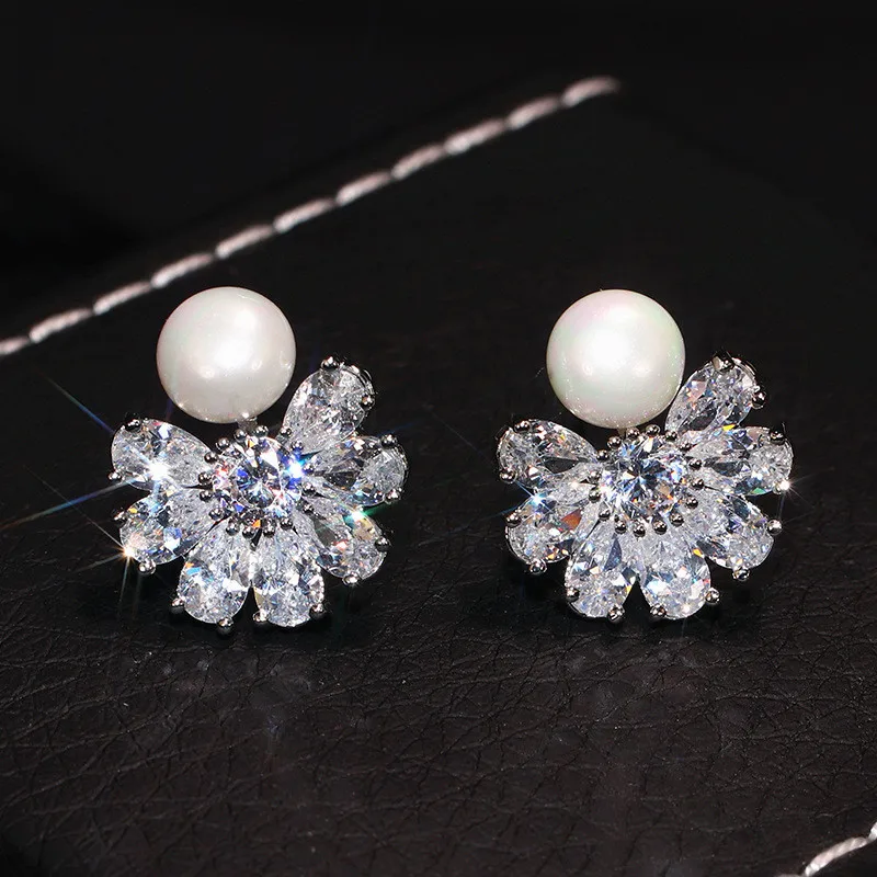 

choucong Flower Drop earring Real 925 Sterling silver AAAAA cz Stone Party Wedding Dangle Earrings for women Statement jewelry