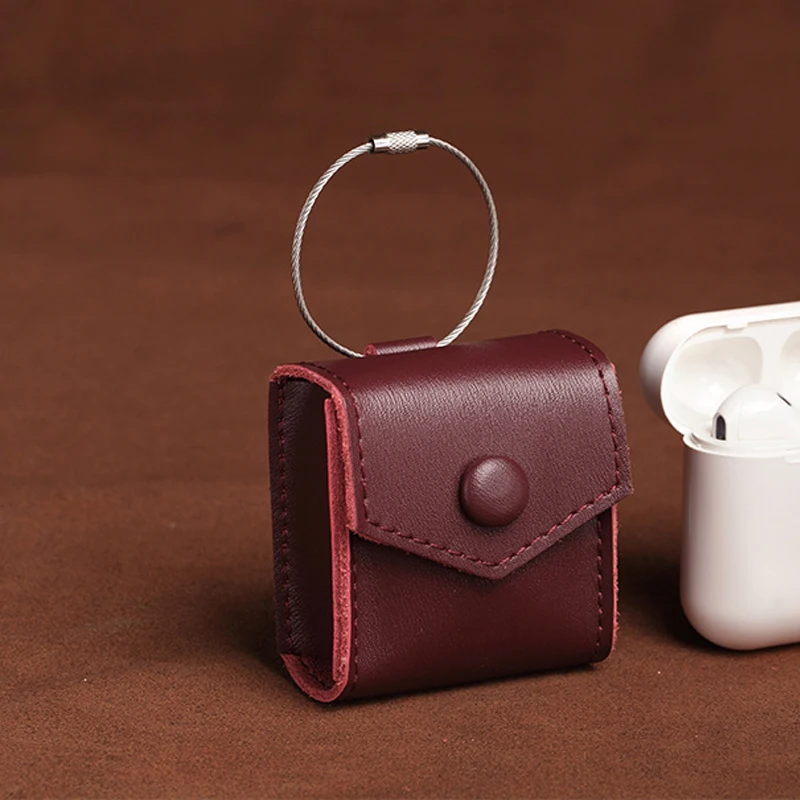 

New leather headset bag digital accessories data cable storage bag small portable headset box Retro Bags For Apple Airpods