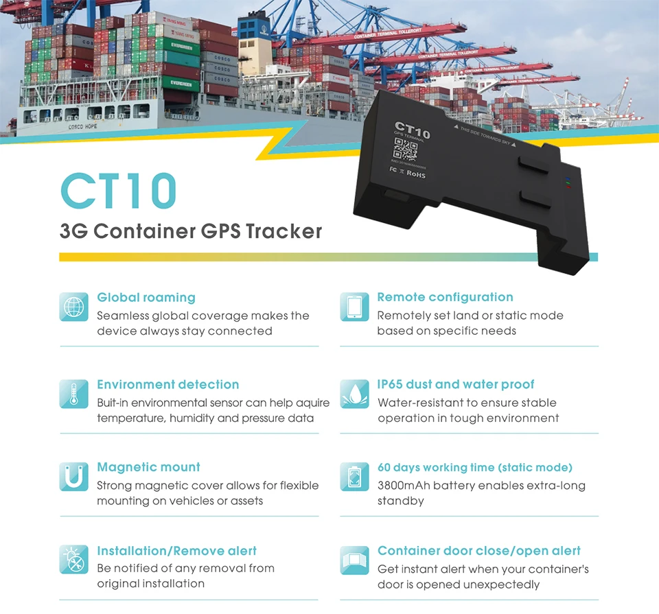 Concox CT10 3g контейнер Автомобильный gps трекер с глобальной роуминговой грузовой доставкой и 60 дней в режиме ожидания IP65 пыли и водонепроницаемый gps