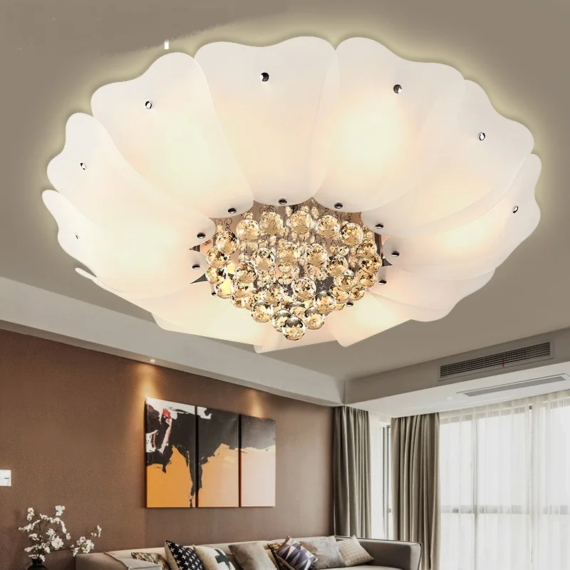 

Lotus Crystal Ceiling Lights Elegant Living Room Bedroom Superior Hotel Lobby Home Lighting white ceiling lamps ZA FG417