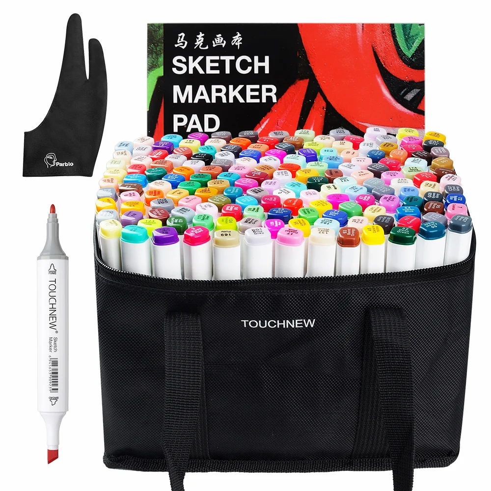 

168 Color SET Touchnew Alcohol Graphic Art Twin Tip Pen Marker Pen Set+ Pencil Bag+ Anti-fouling Glove+ A4 Drawing Book