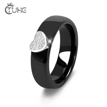 

2019 Brand Fashion Women Ceramic Engagement Rings Jewelry Luxury Bling Stone Lovely Heart Love Women Wedding Ring Good Quality