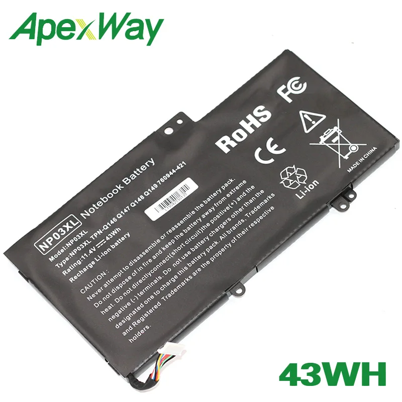 ApexWay 43WH NP03XL Аккумулятор для HP ENVY Pavilion X360 TPN Q146 Q147 Q148 Q149 760944 421|Аккумуляторы