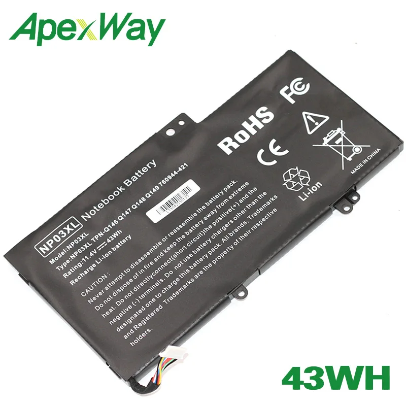

ApexWay 43WH NP03XL battery for HP ENVY Pavilion X360 TPN-Q146 TPN-Q147 TPN-Q148 TPN-Q149 HSTNN-LB6L 760944-421 HSTNN-UB6L