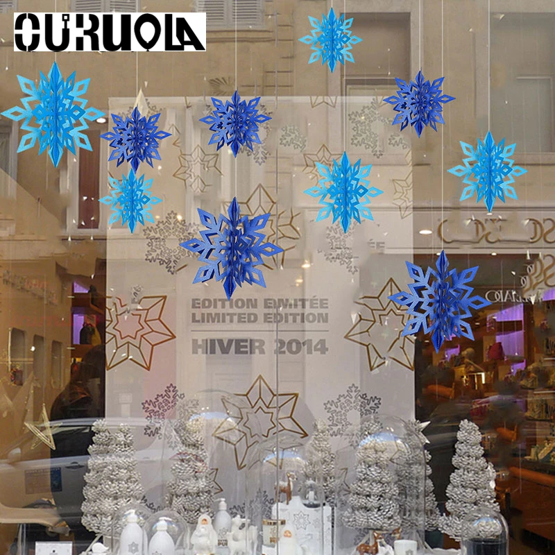 6Pcs/Set 3D Paper White Blue Snowflake Christmas Tree Flowers Noel Tree Star Christmas Garland Holiday Festival Frozen Themed 6Pcs/Set 3D Paper White Blue Snowflake Christmas Tree Flowers Noel Tree Star Christmas Garland Holiday Festival Frozen Themed