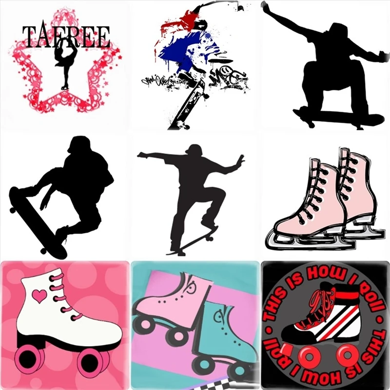 

TAFREE Figure Skating Sports Pattern Fashion Square Glass Cabochon Pendant Settings Finding For Keychains Necklaces Jewelry