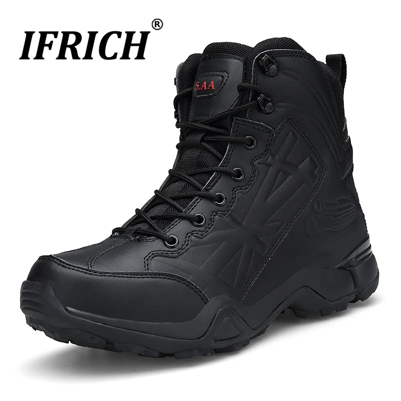 

New Cool Military Combat Boots for Men Outdoor Mens Rubber Trekking Shoes Large Size Man Boots Black Sand Color Military Boots
