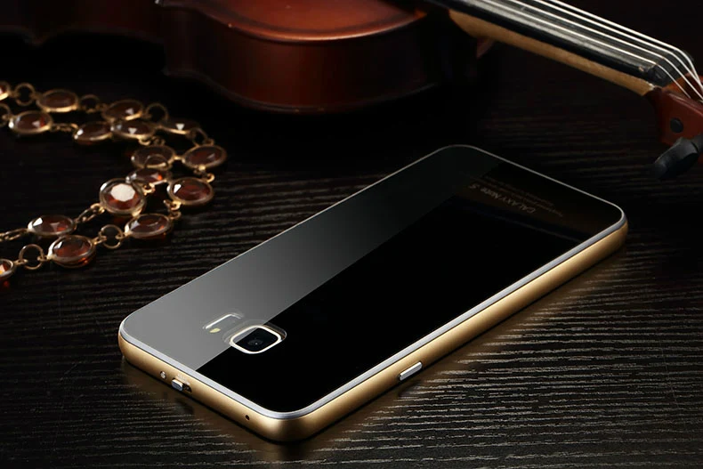 Luxury Metal Aluminum Frame Hard Tempered Glass Protective Back Cover Case For Samsung Galaxy Note 5