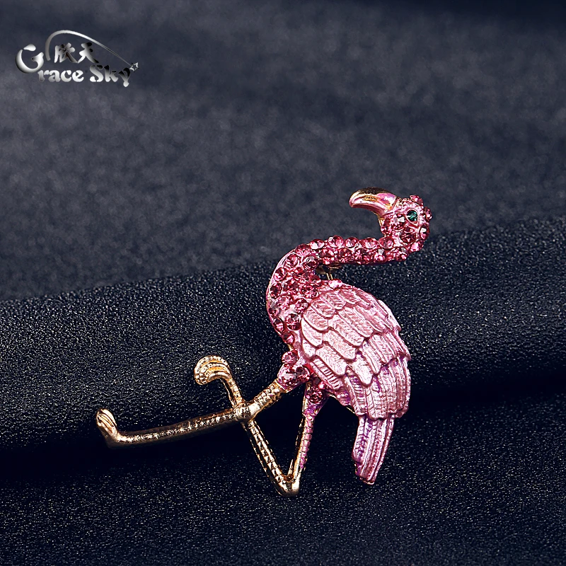 Модные ювелирные изделия розовая эмалированная булавка металлическая Хрустальная брошь «Фламинго» брошь винтажные животные большие стразы броши для женщин