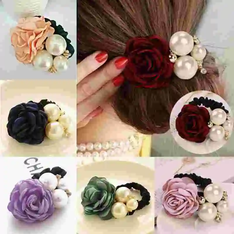 Artificial Elegant Pearl Flower Accessories Women Fashion Elastic Hair Ropes Shape